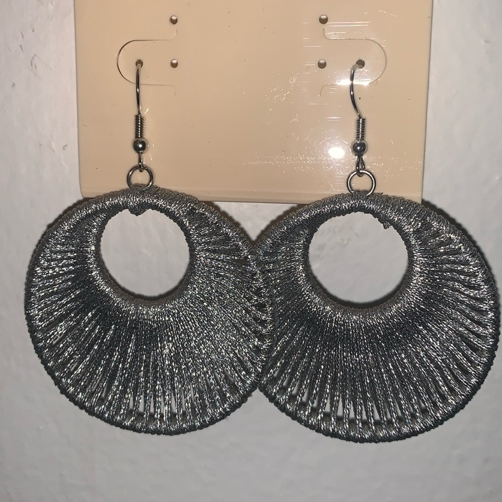 Silver Threaded Hoops NWT
